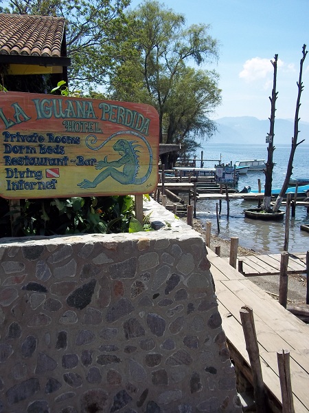 Guatemala Tourism Santa Cruz La Laguna lake Atitlan La Iguana Perdida Sign